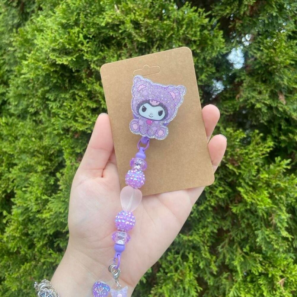 Kuromi Beaded Badge Reel